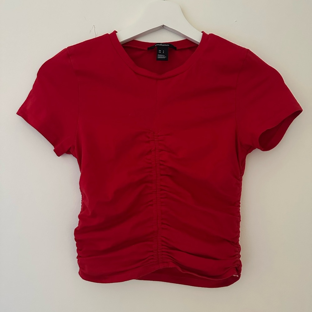 Ambiance Red Ruched Crop T-Shirt